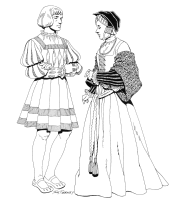 A coloring page of renaissance clothing
